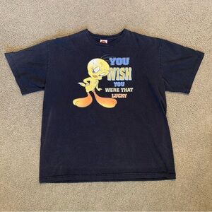 Vintage Y2K Warner Bros., Looney Tunes Tweety Bird Graphic Black T-Shirt XL Top